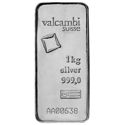 A picture of a 1 kg Valcambi Silver Bar